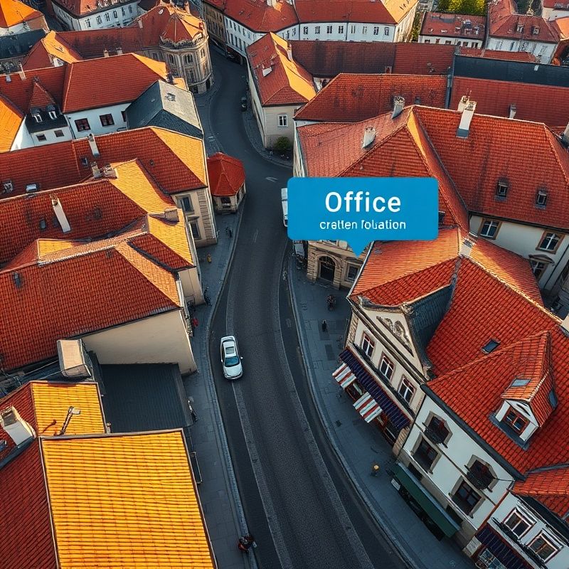 Vedere aeriană a centrului Sibiului cu evidențierea sediului Casa Popa